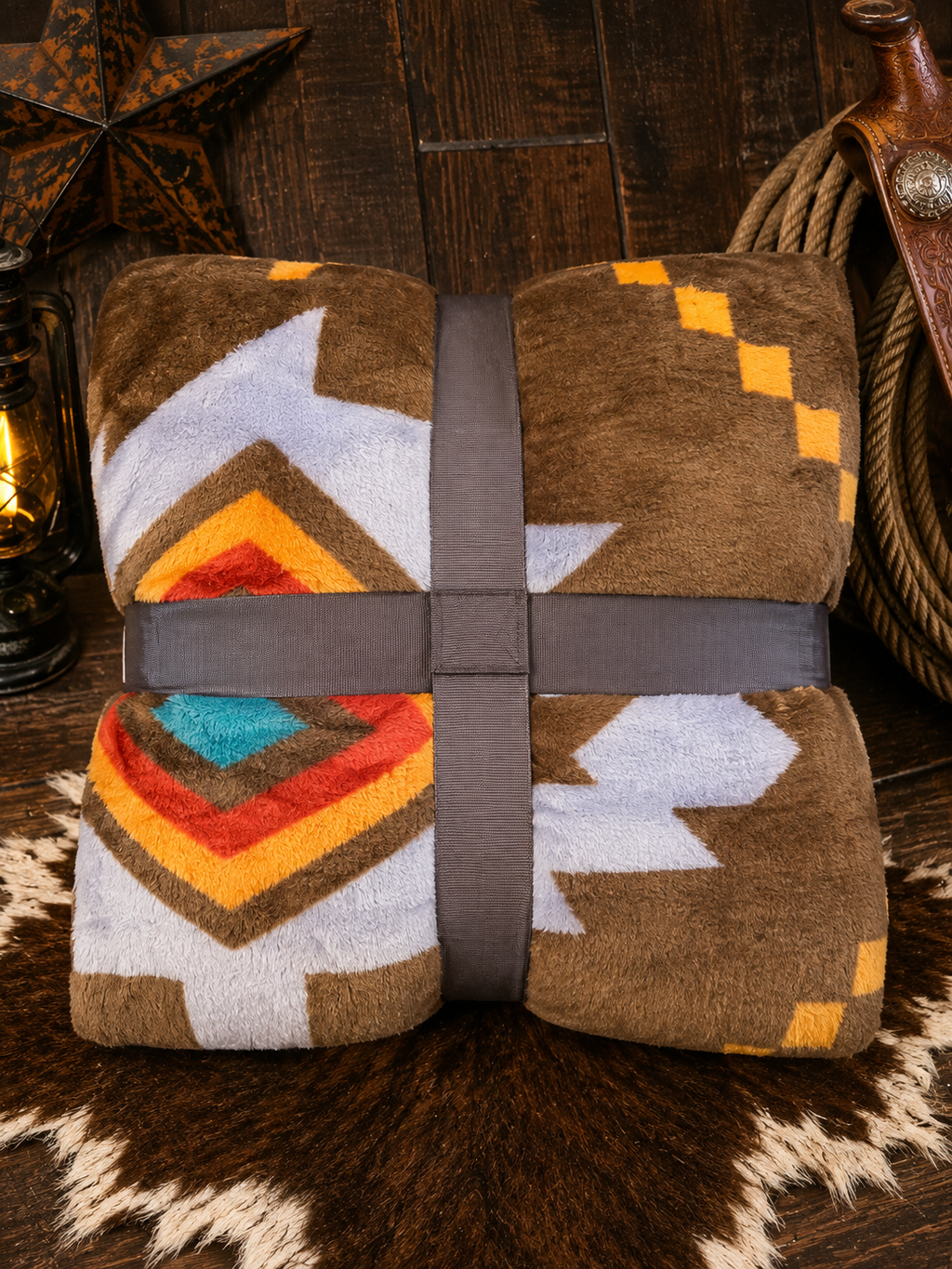 Mia Brown Aztec Print Soft Fleece Throw Blanket Queen size