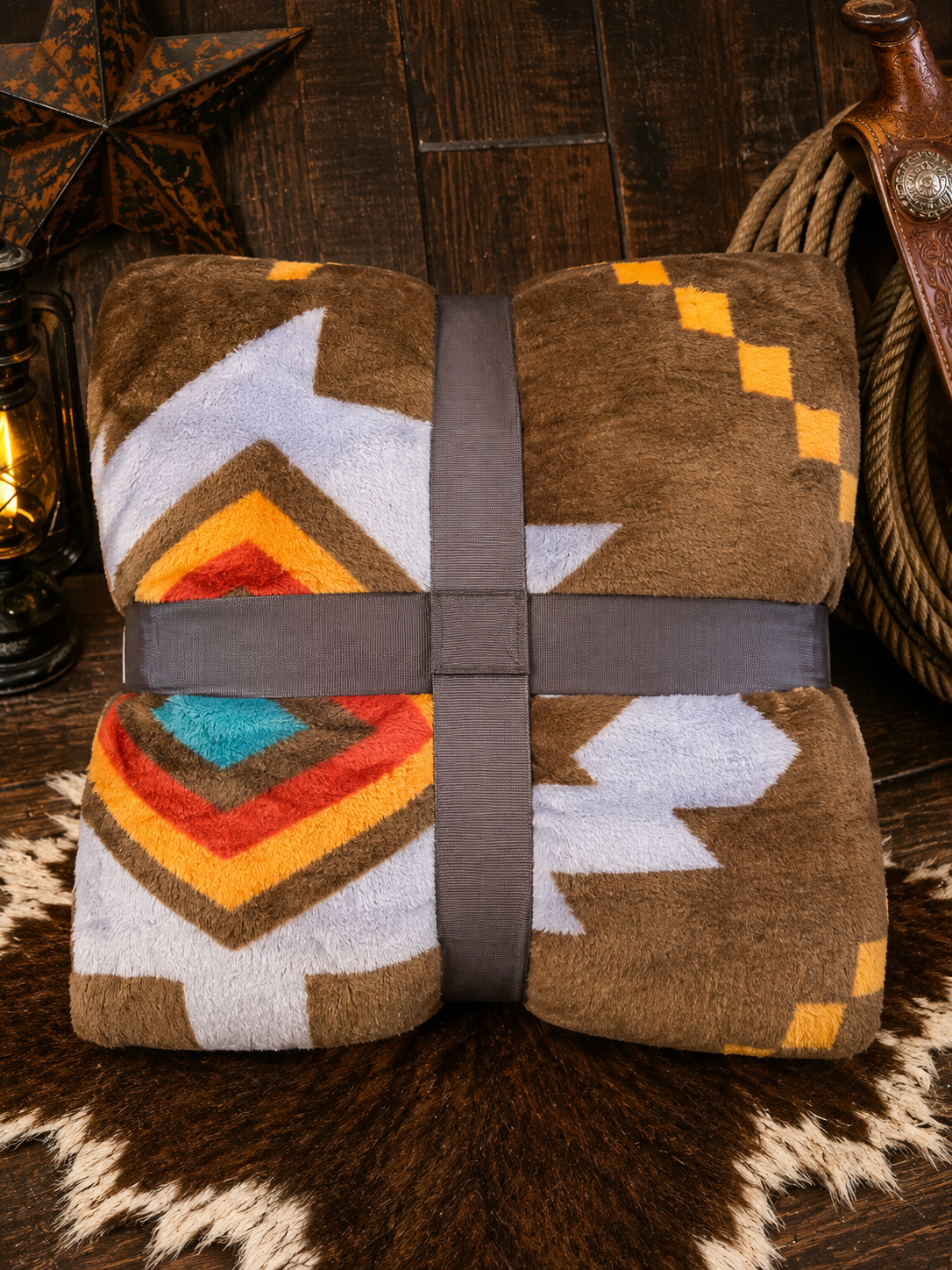Mia Brown Aztec Print Soft Fleece Throw Blanket Queen size