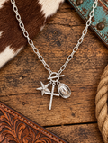 Cross, star, cowboy hat necklace