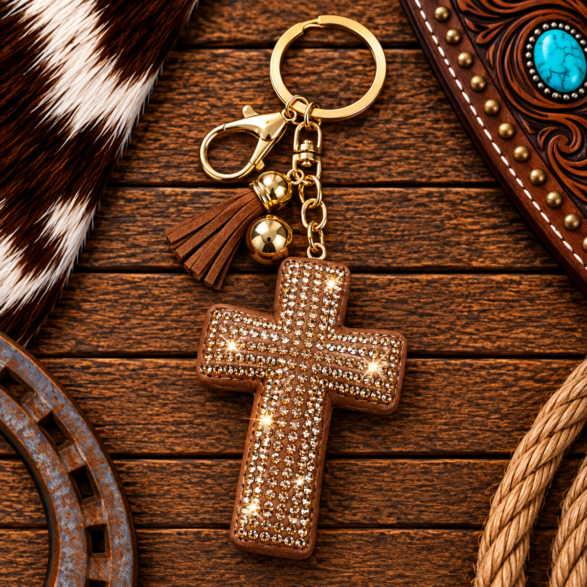 Rhinestone cross keychain