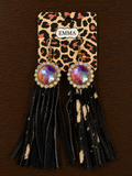 Iridescent with black cowhide fringe earrings