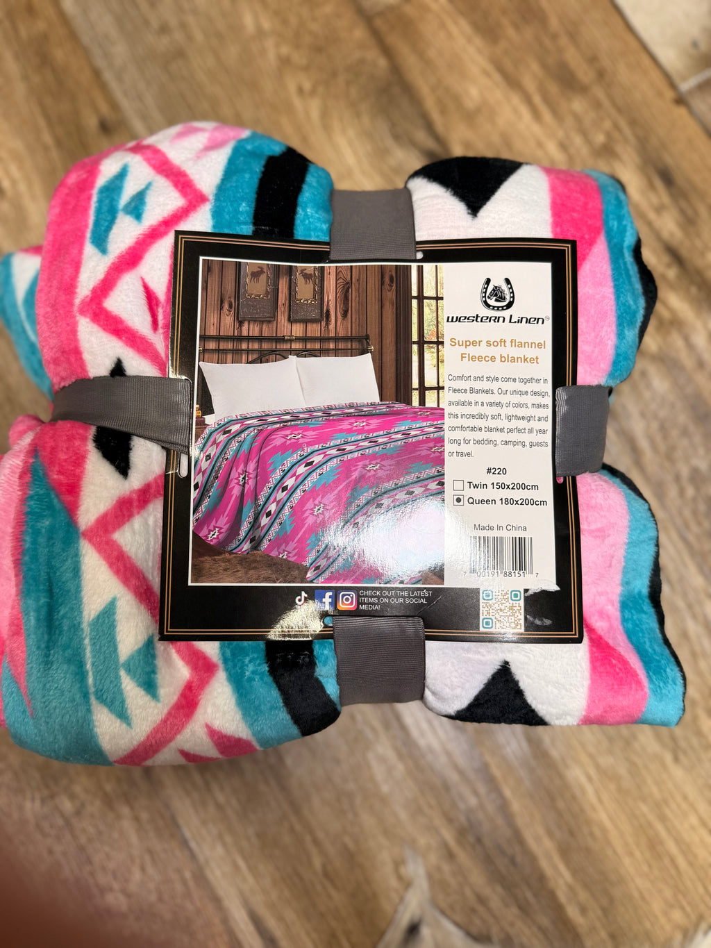 Western Linen Queen Throw Blanket Pink/Teal/Aztec