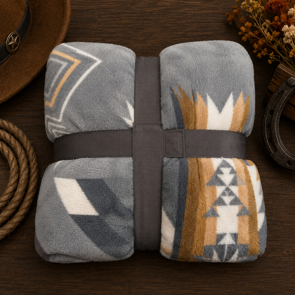Mia Grey Aztec Soft Fleece Throw Blanket Queen size