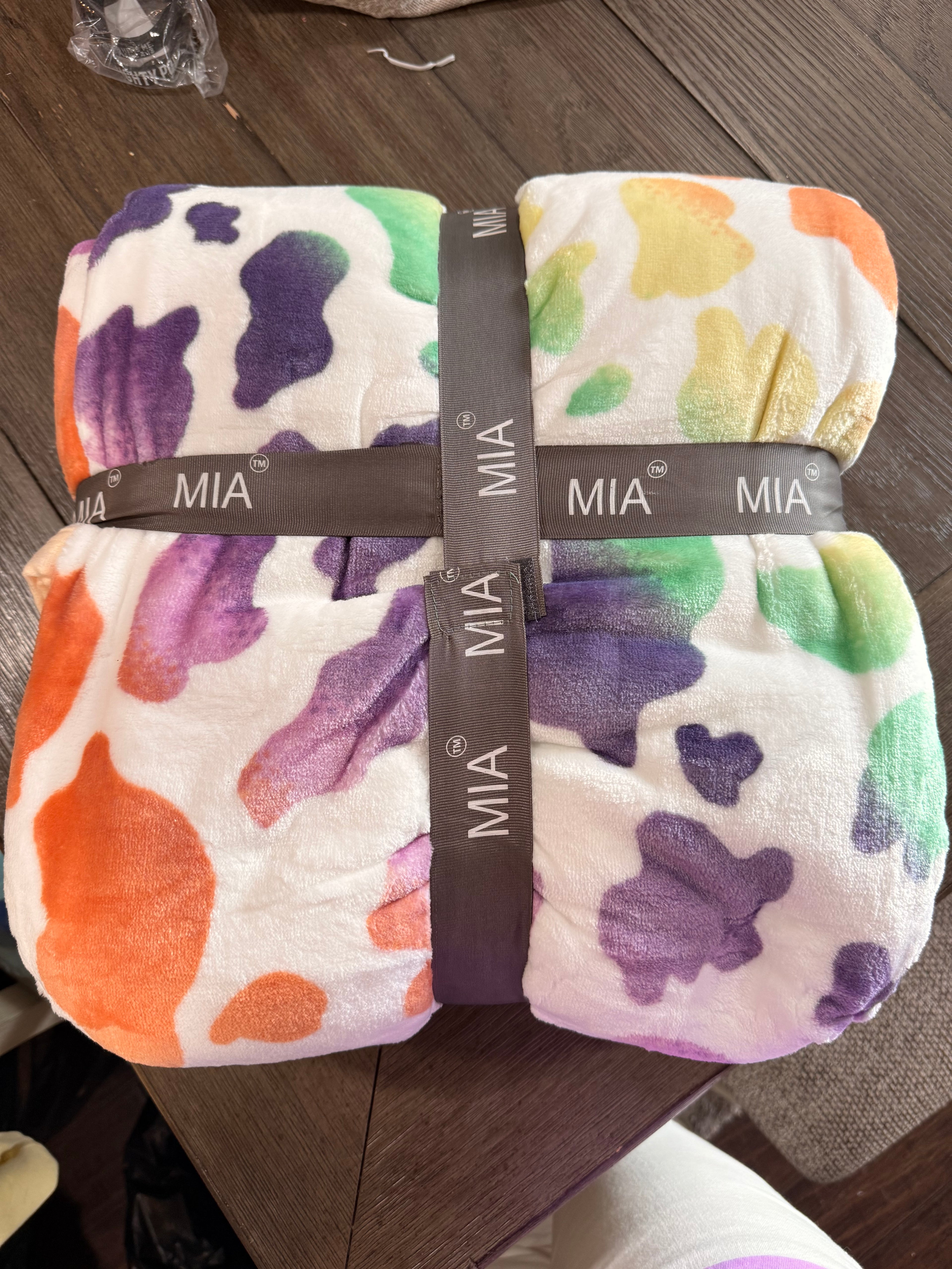 Mia rainbow cow print Fleece blanket/comforter (Ryann) Queen Size