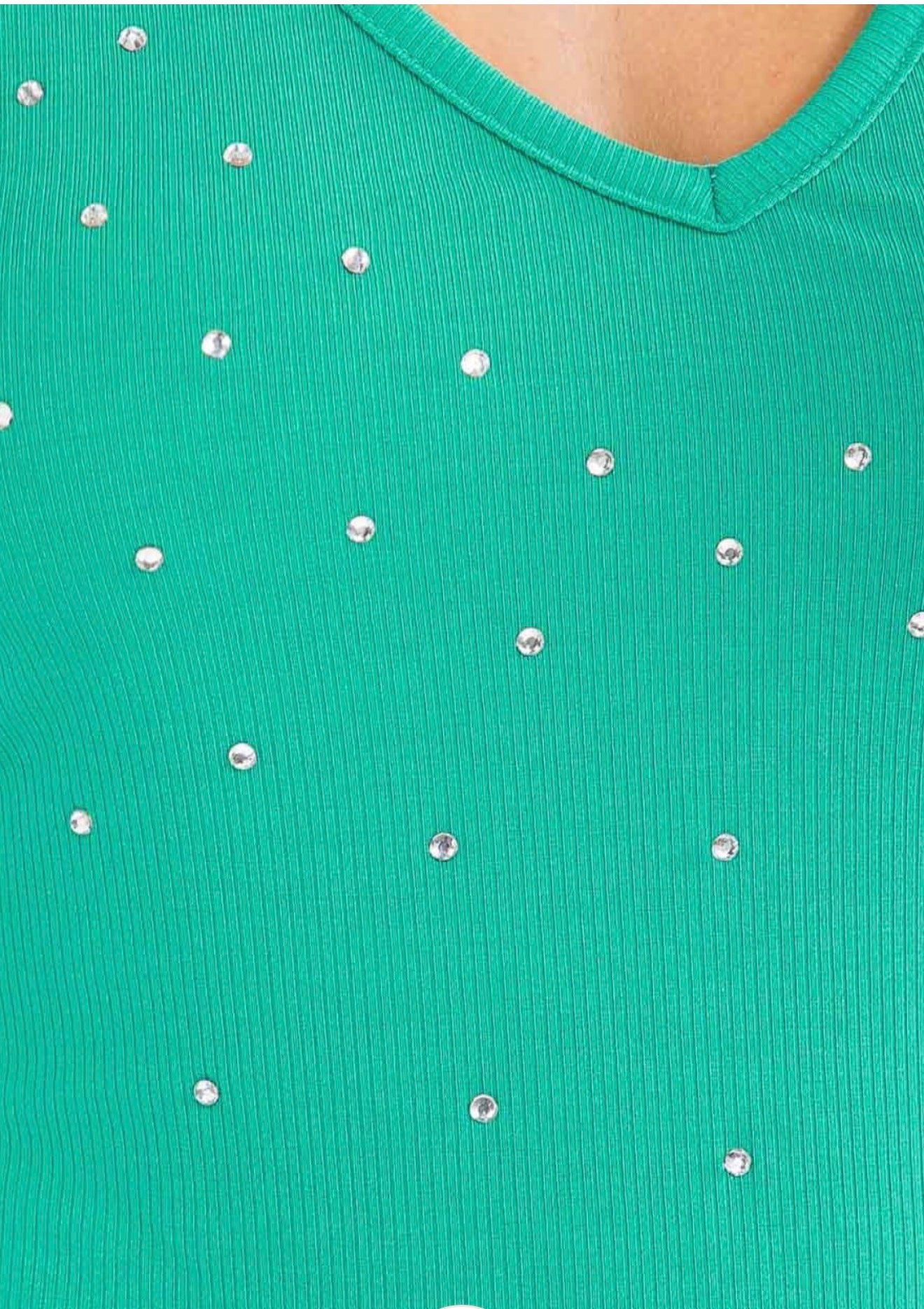 Vine & Love Green Rhinestone Ribbed Tank