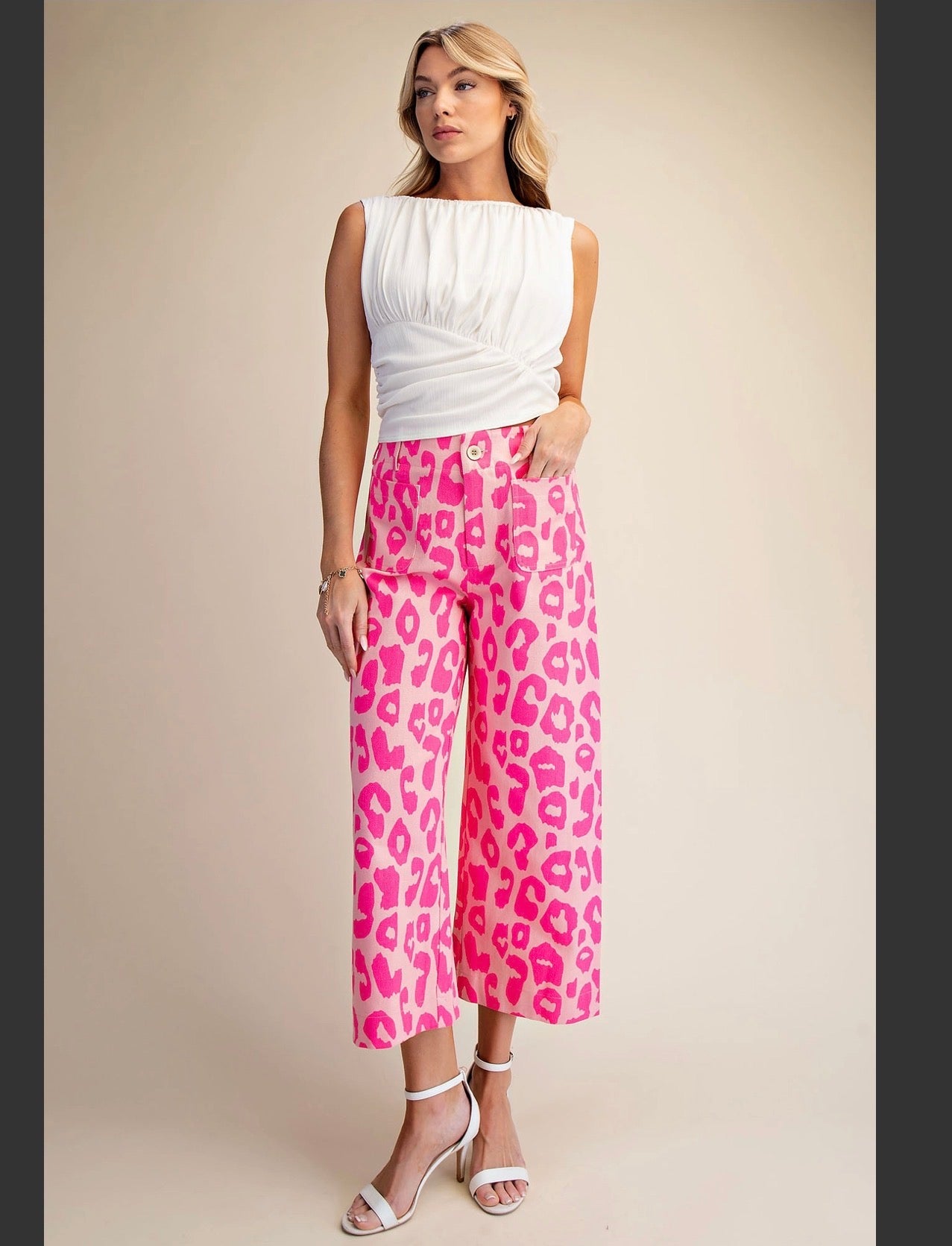 Glam Pink Leopard Wide leg Crop