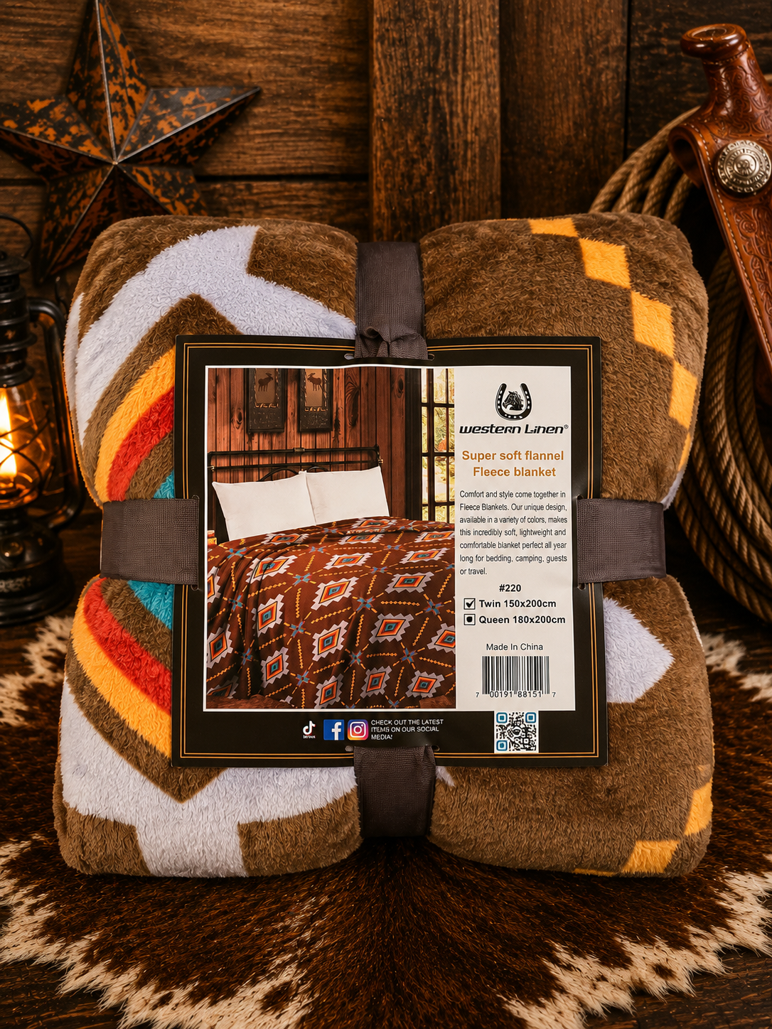 Mia Brown Aztec Print Soft Fleece Throw Blanket Queen size