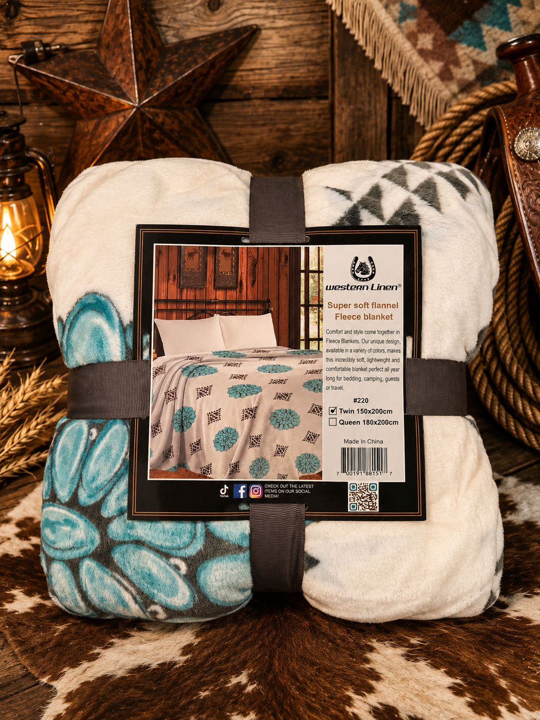 Mia Concho Print Soft Fleece Throw Blanket Queen size