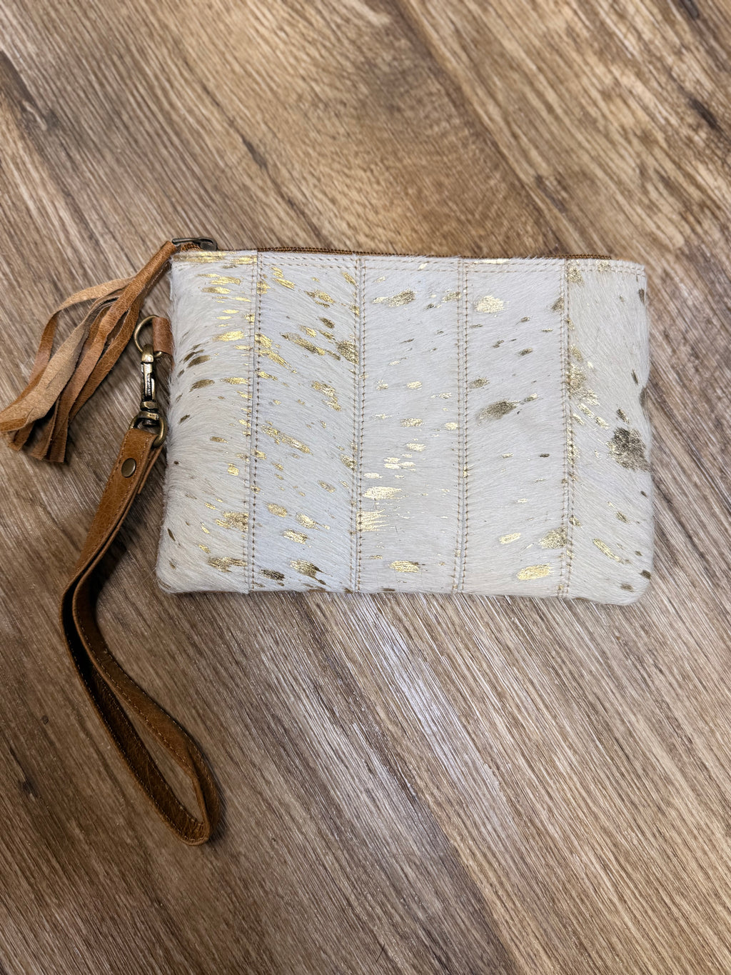 Genuine cowhide clutch with tassel