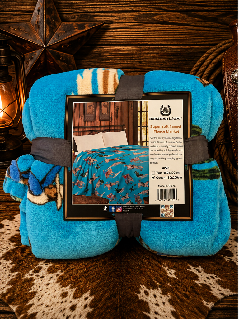Mia Blue Cowboy Print Soft Fleece Throw Blanket Queen size