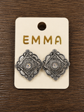 Silver concho w/rhinestone stud earrings