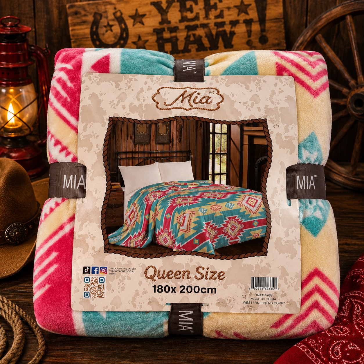 Mia pink & teal Aztec Fleece blanket/comforter Queen Size