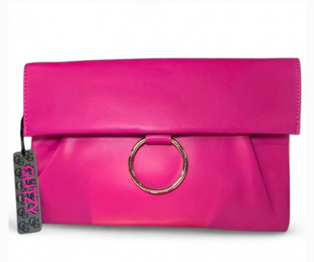 Glitzy Girl Hot Pink Envelope Clutch with Cross-body Chain