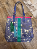 Dyed Cowhide and leather shoulder bag:purple