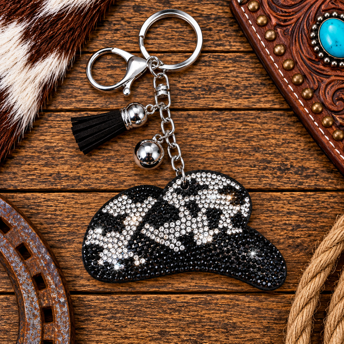 Rhinestone cowboy hat keychain