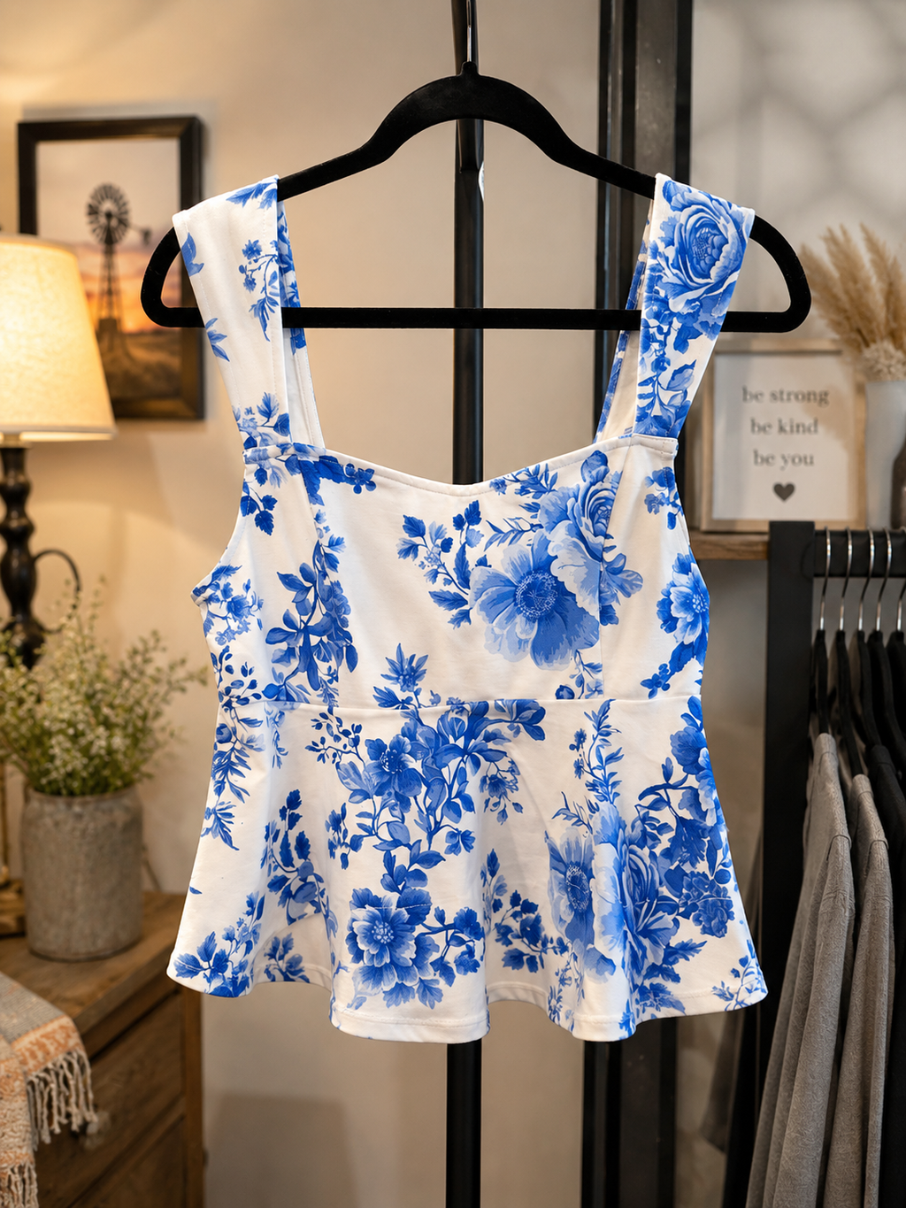 Maeve Blue floral peplum top