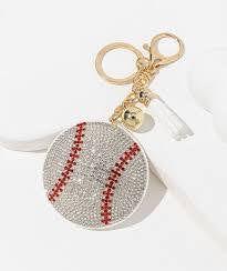 Rhinestone baseball keychain