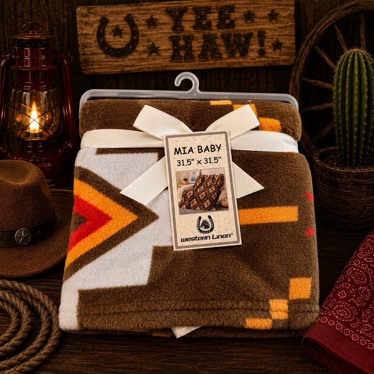 Mia soft fleece baby blanket (brown/yellow/orange)