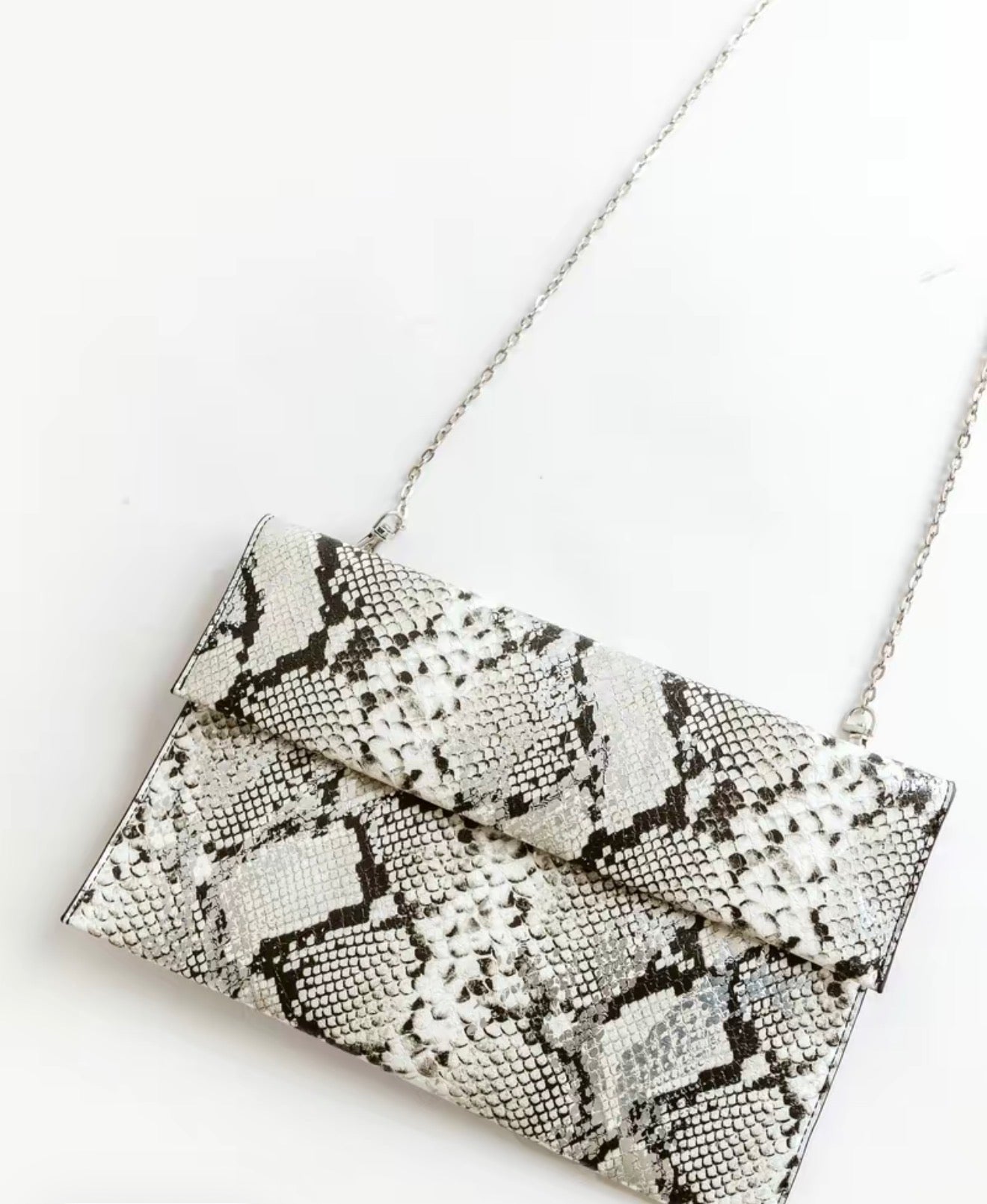 Snake Skin PU Clutch with chain strap