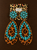 Leopard cowhide with turquoise stone earrings