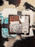 Western Linen Queen Throw Blanket turquoise/flowers