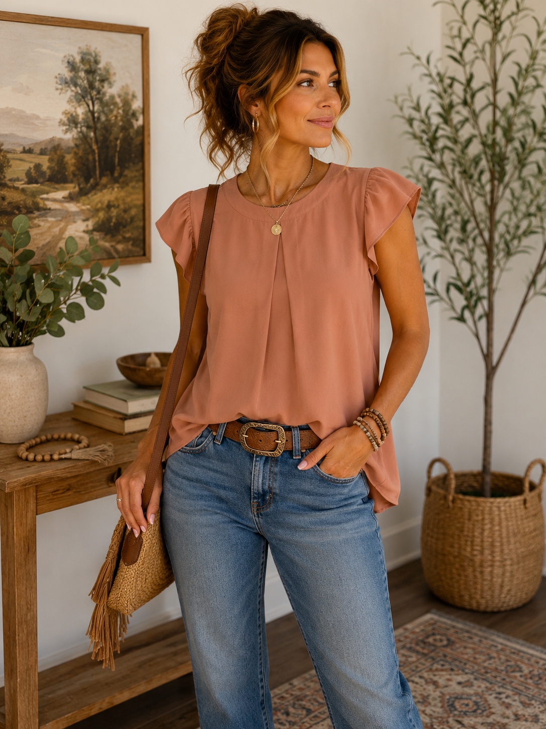 Naked Zebra Cap Sleeve Blouse - mauve