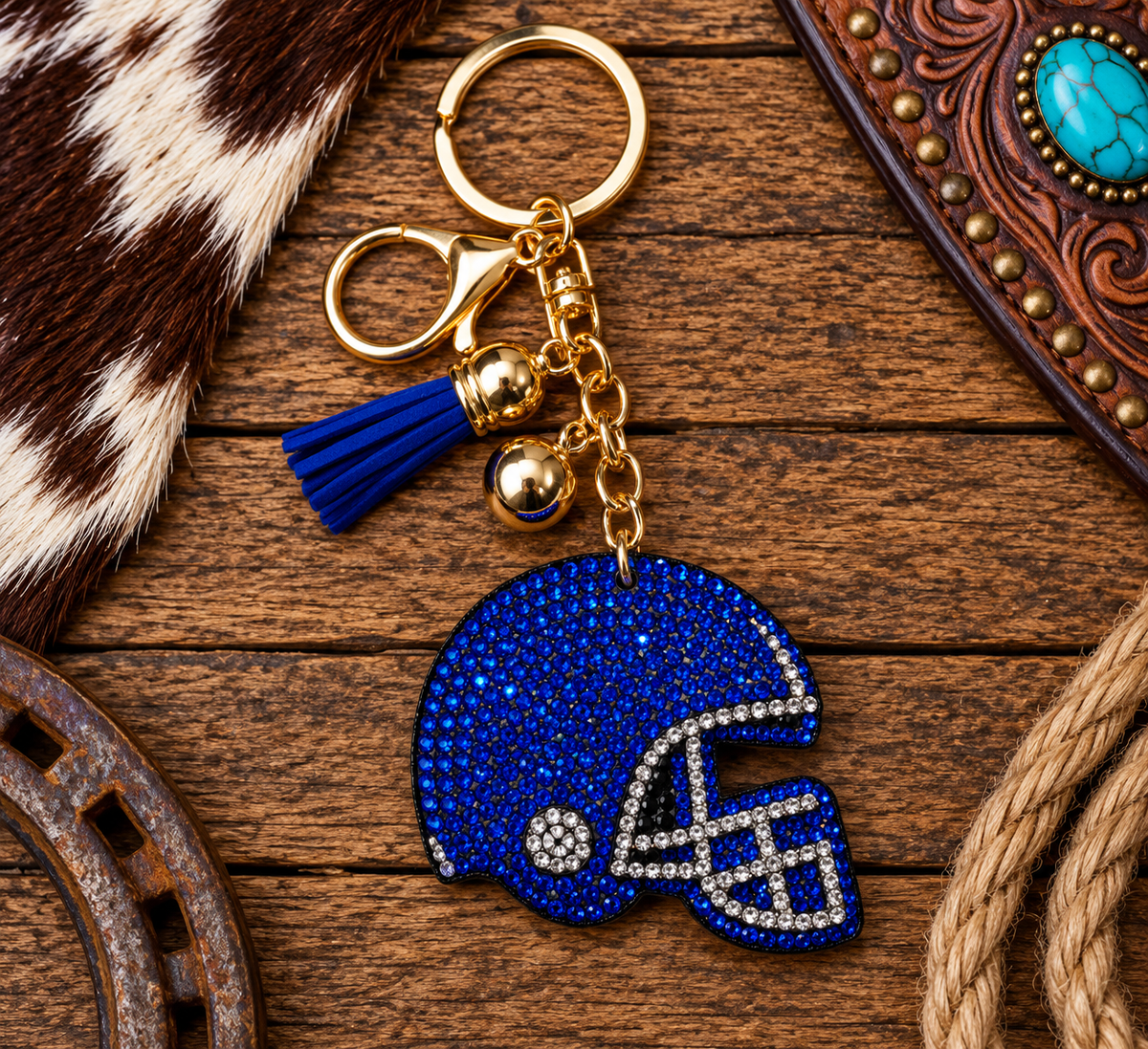 Rhinestone blue helmet keychain
