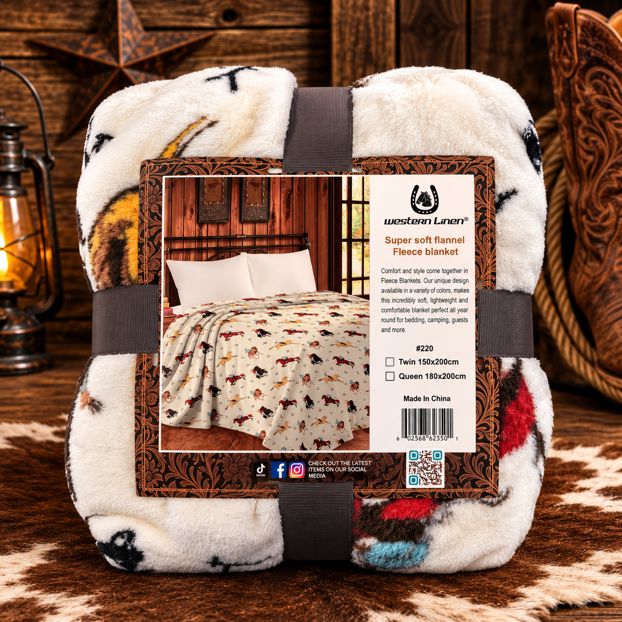 Mia Cowboy Print Soft Fleece Throw Blanket Twin size