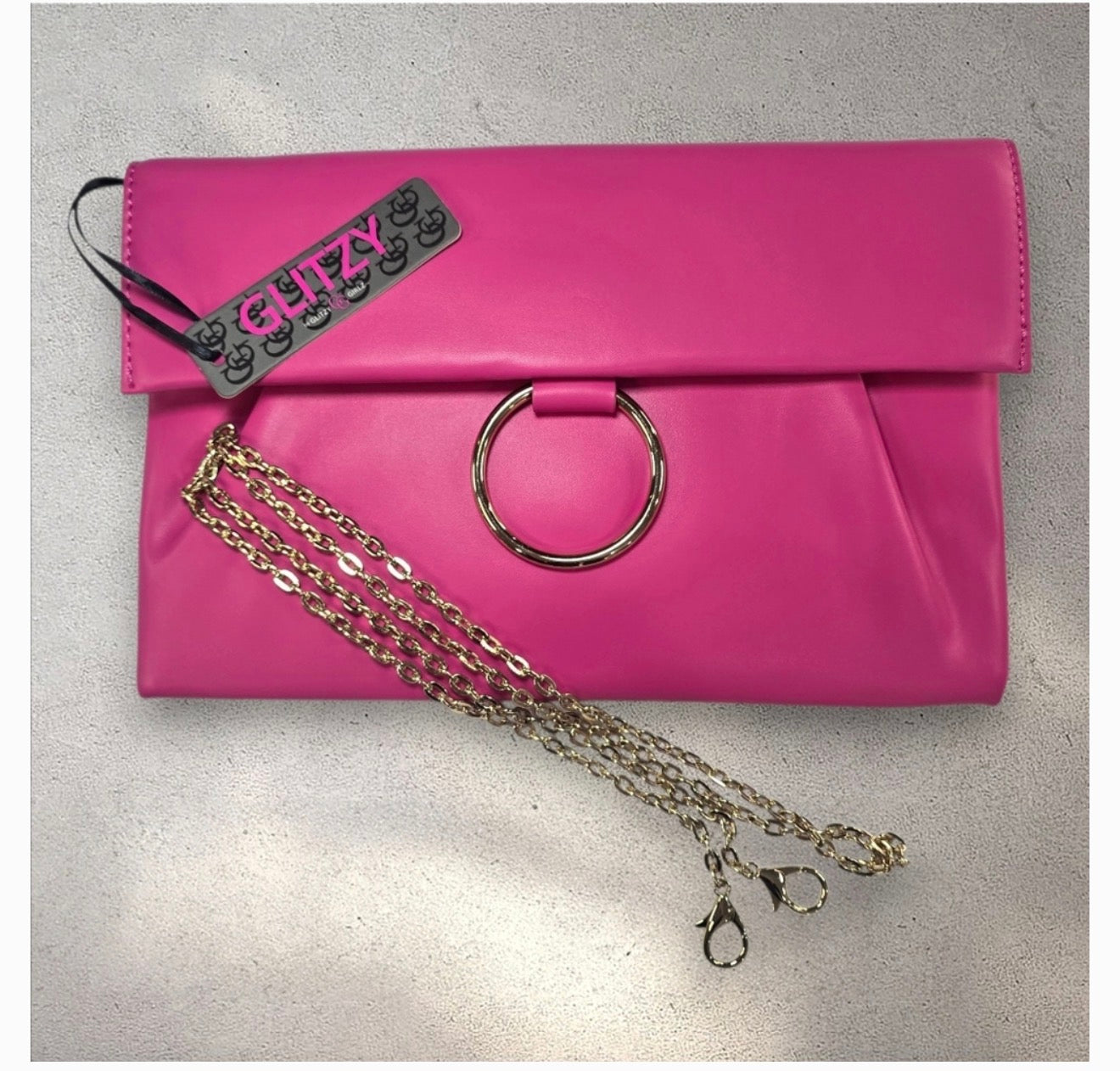 Glitzy Girl Hot Pink Envelope Clutch with Cross-body Chain