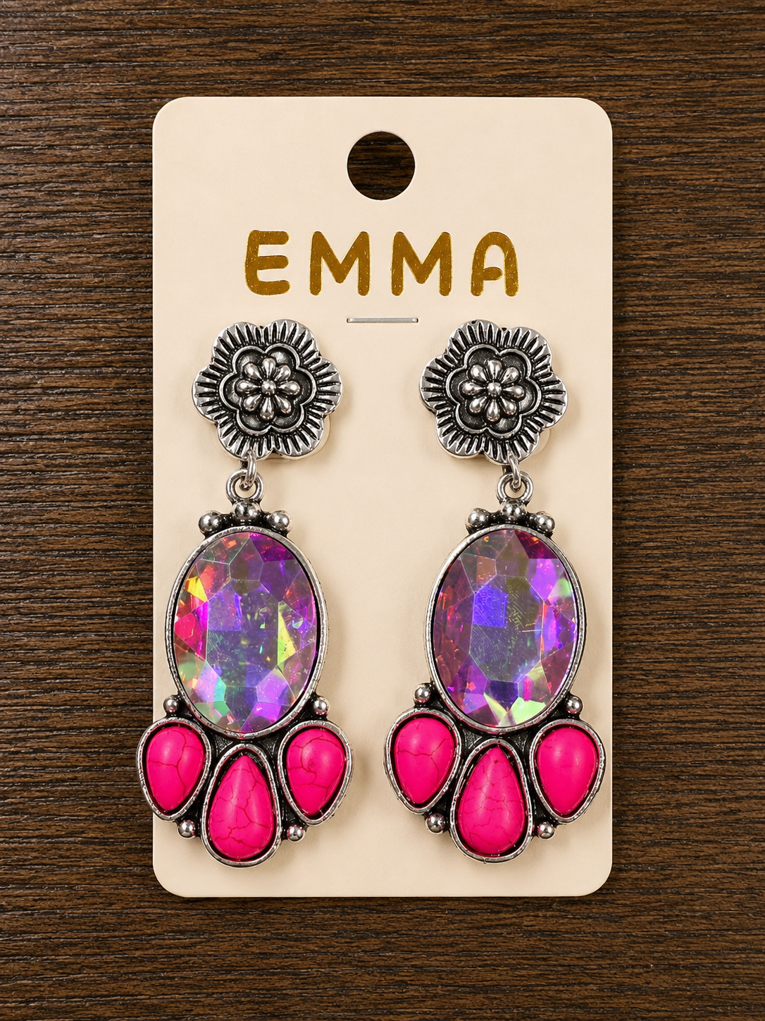 Pink with oval iridescent earrings