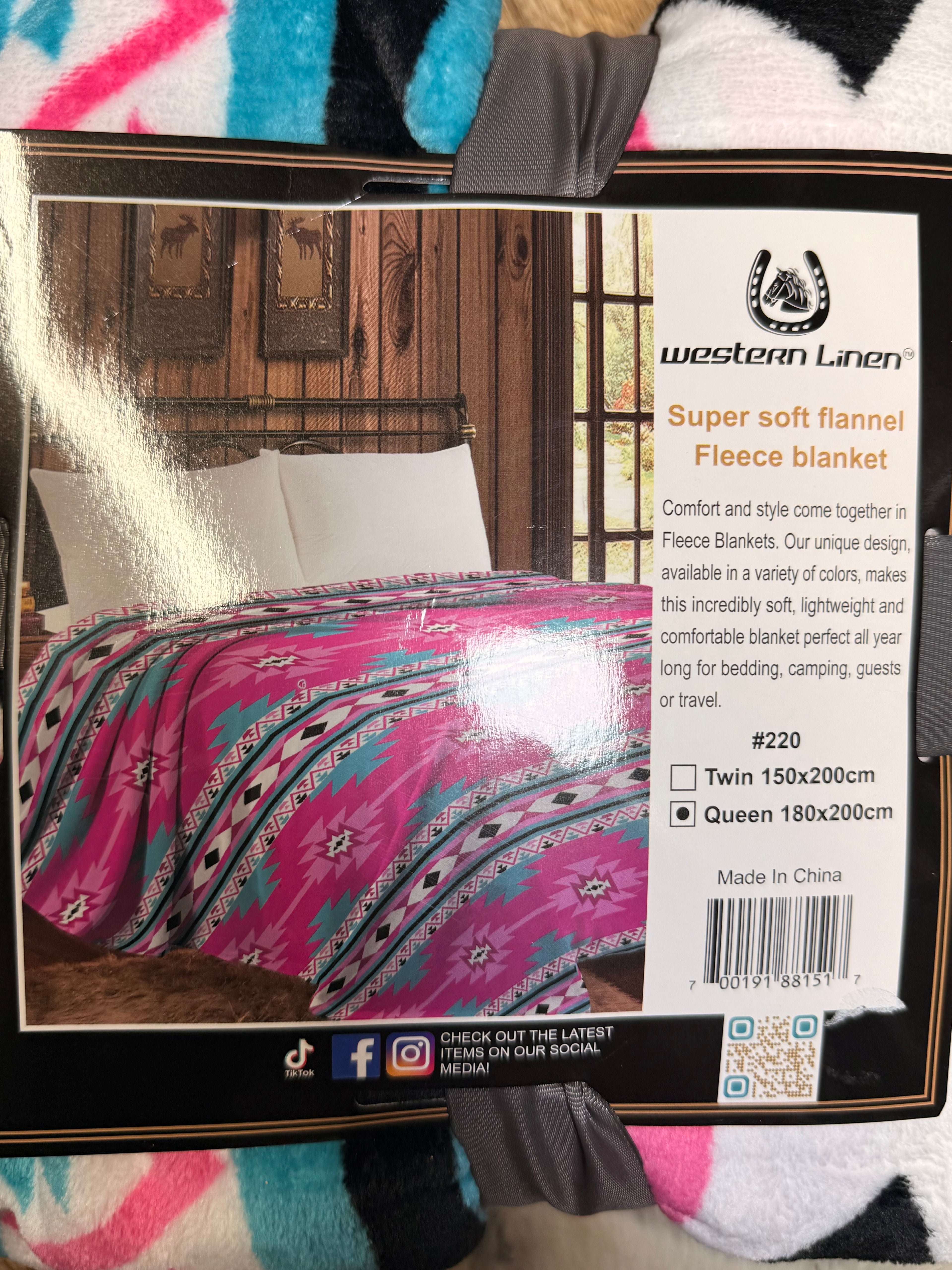 Western Linen Queen Throw Blanket Pink/Teal/Aztec