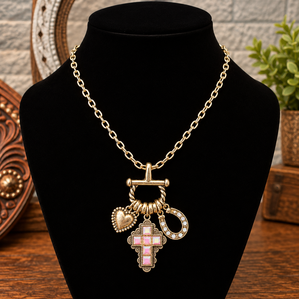 Cross,heart,horseshoe necklace