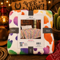 Mia rainbow cow print Fleece blanket/comforter (Ryann) Queen Size
