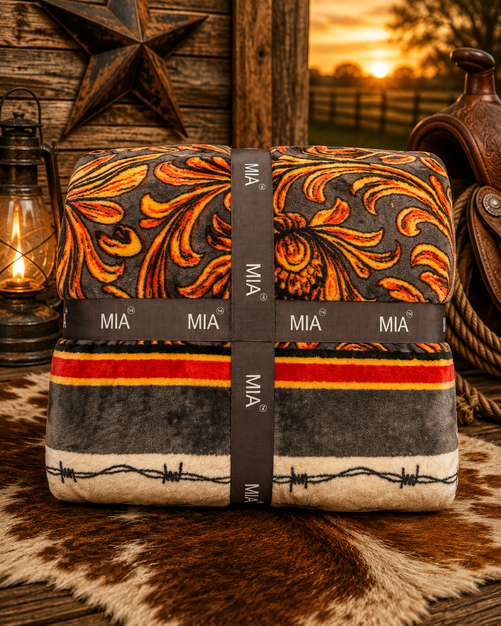 Mia orange tulle/barbwire blanket/comforter King Size