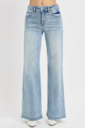 RISEN TUMMY CONTROL HIGH RISE WIDE LEG ADJUSTABLE WAIST BAND JEANS