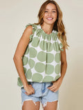 WOMEN'S RUFFLE SLEEVE SMOCK NECK PRINTED BLOUSE