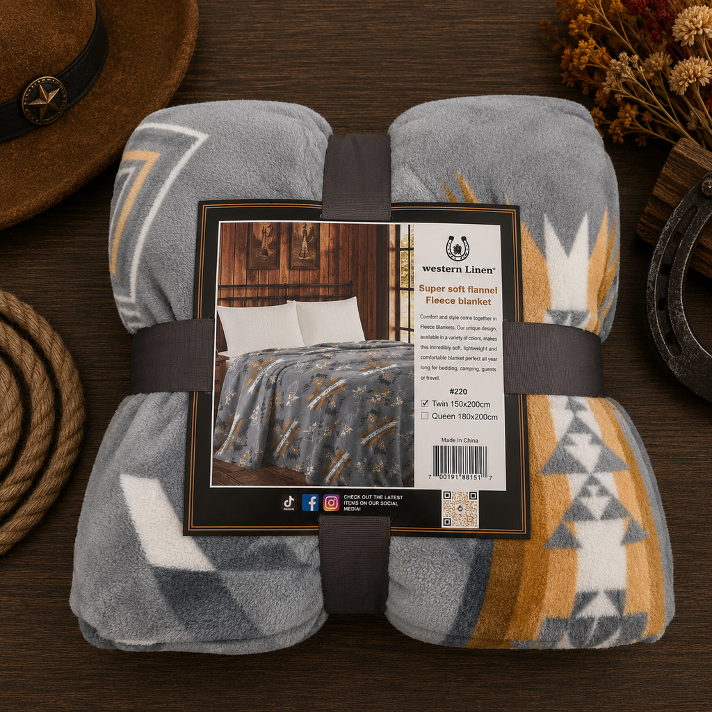 Mia Grey Aztec Soft Fleece Throw Blanket Queen size