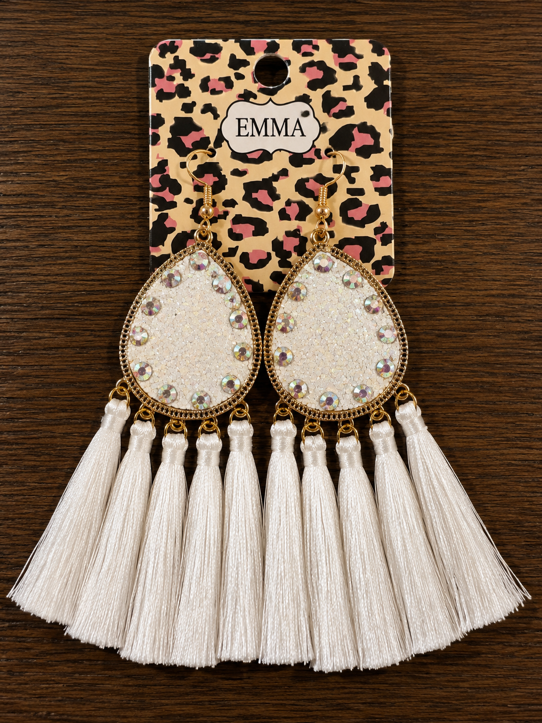 White glitter with fringe earrings