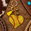 Rhinestone softball heart keychain
