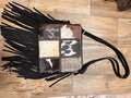 Genuine Leather and Cowhide Crossbody Bag with fringe - checkered