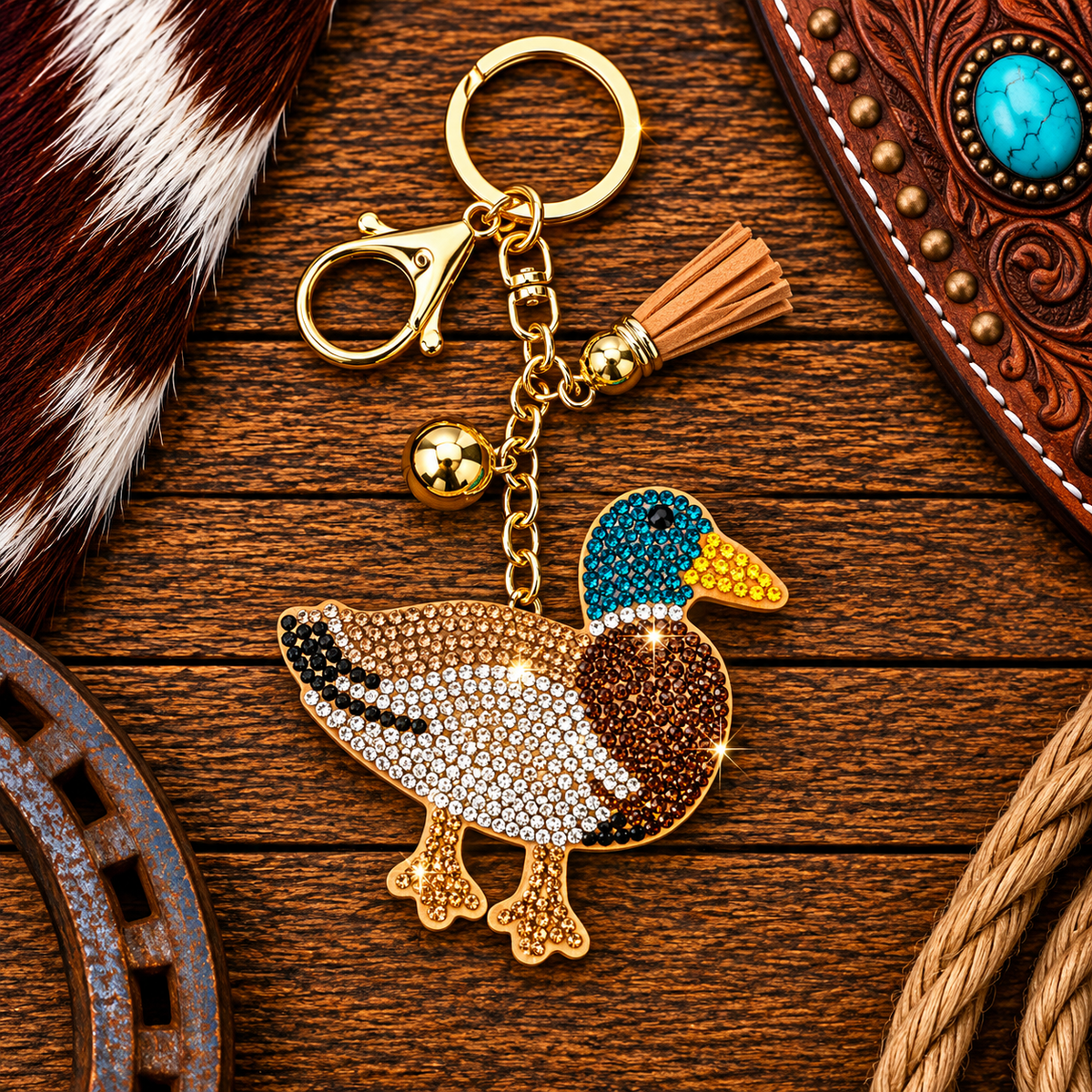 Rhinestone duck keychain