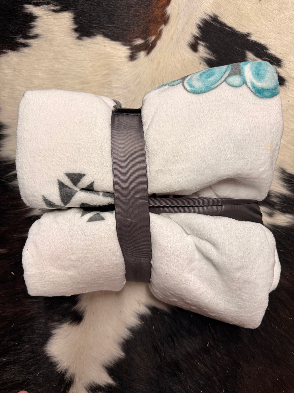 Western Linen Queen Throw Blanket turquoise/flowers