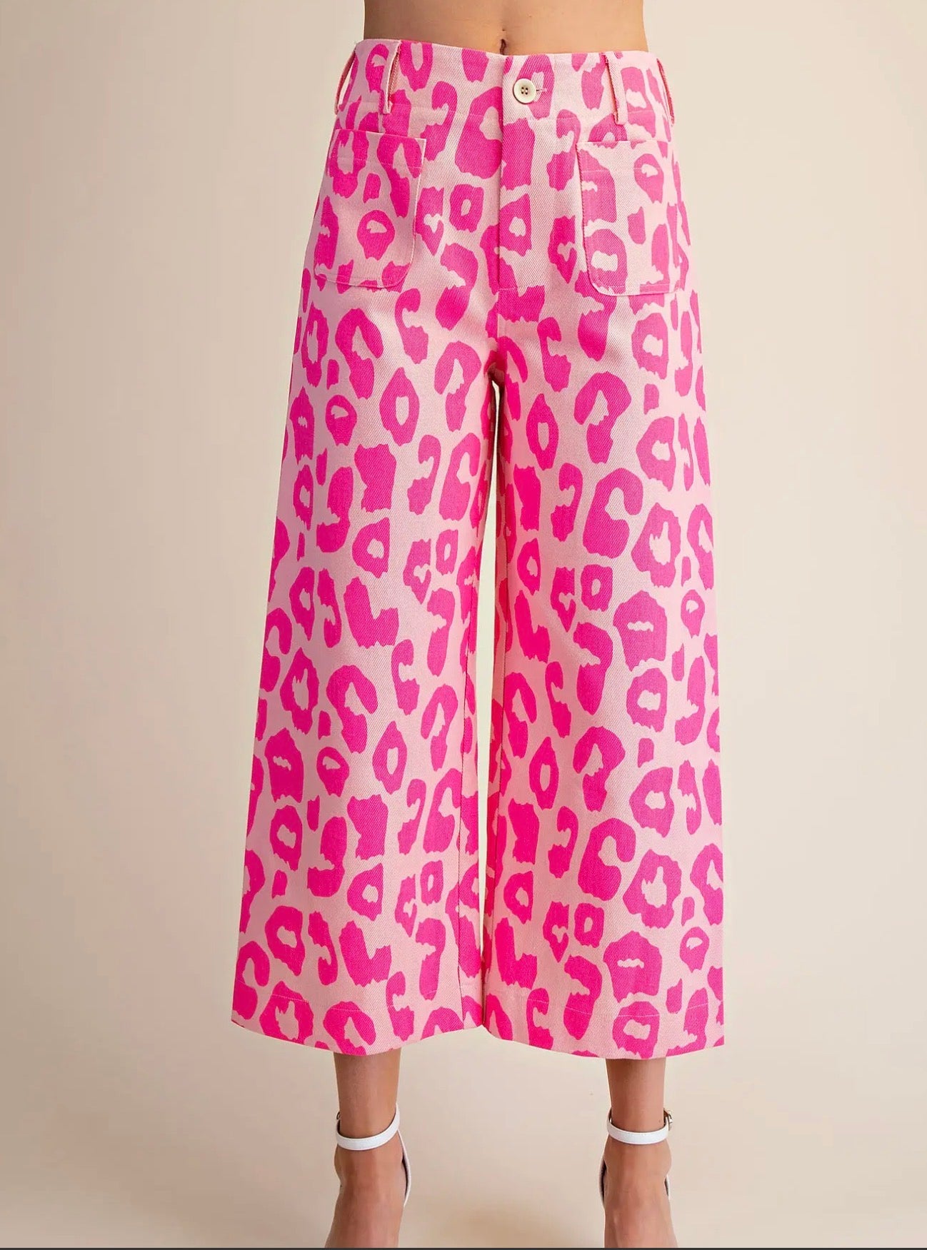 Glam Pink Leopard Wide leg Crop