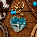 Rhinestone teal heart keychain