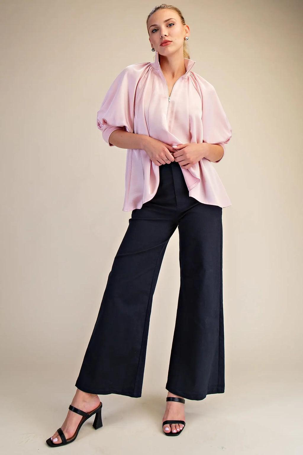 Glam High-Waist Straight Pants Navy