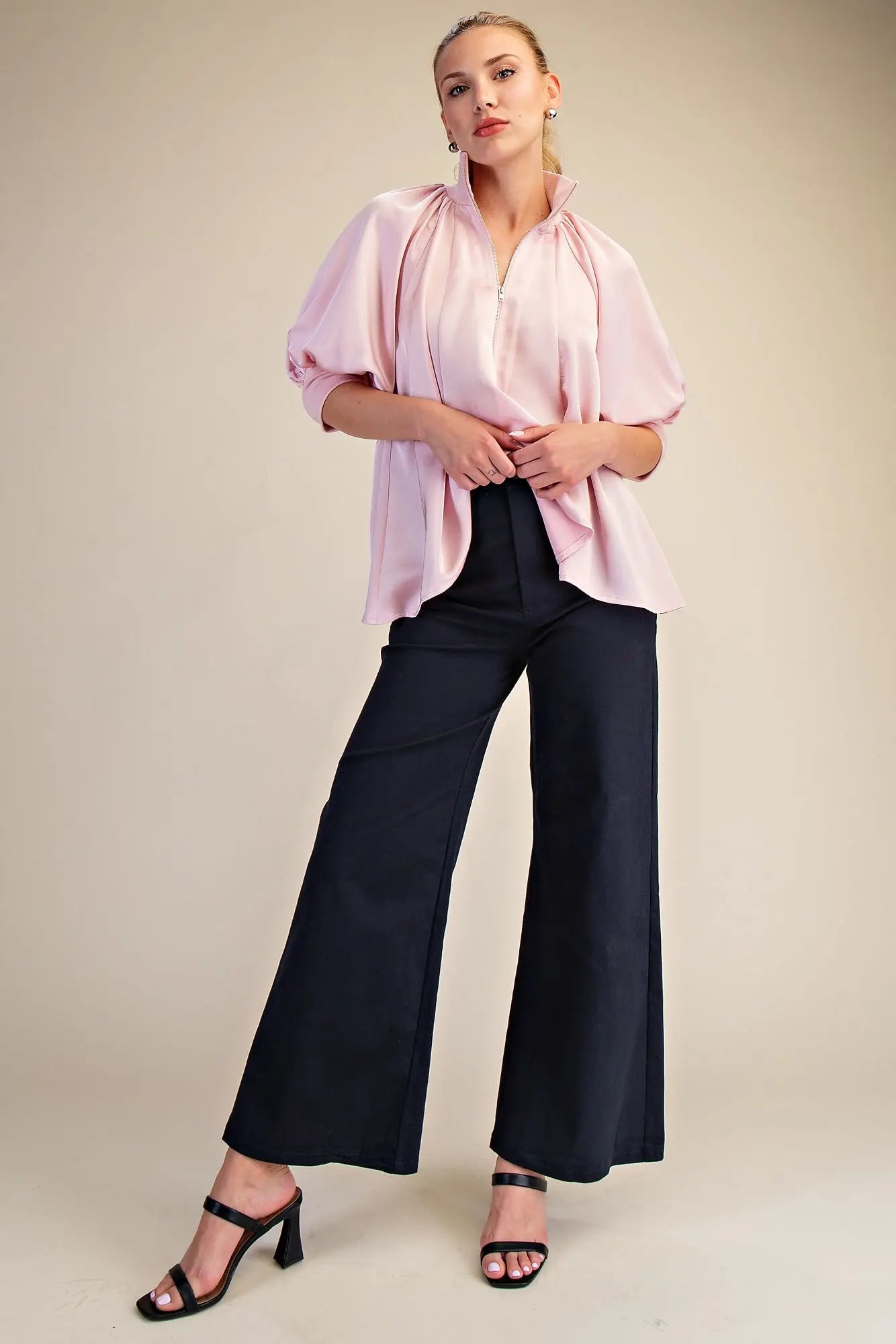 Glam High-Waist Straight Pants Navy