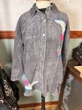 Peach Love Cowboy Boots Sequin Corduroy Shacket Grey