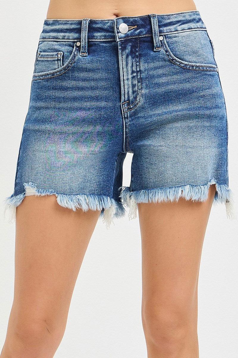 RISEN MID RISE FRAYED SHORTS