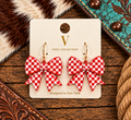 Red & white checkered bow earrings