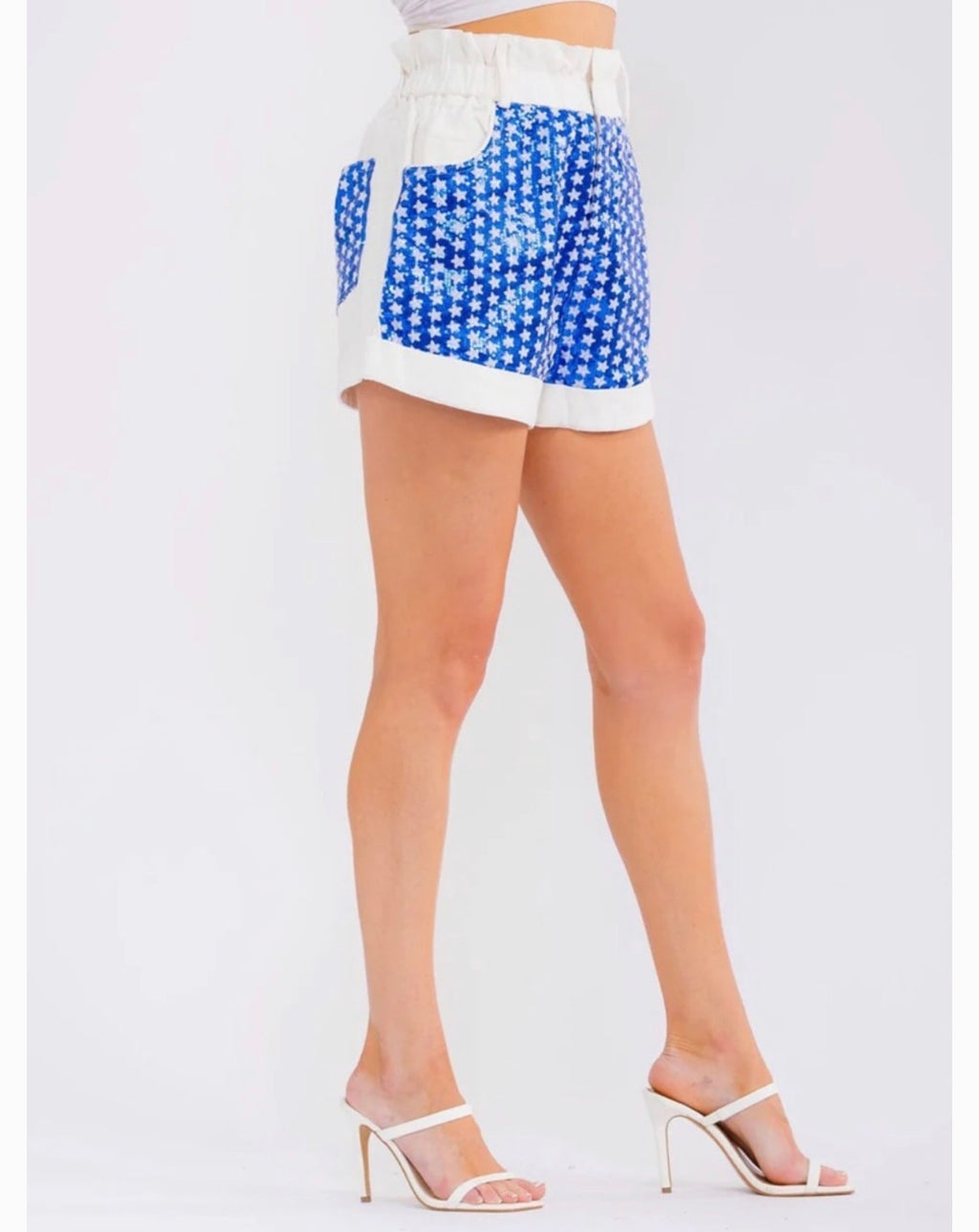 Fantastic Fawn Blue & White Sequin Stars Shorts